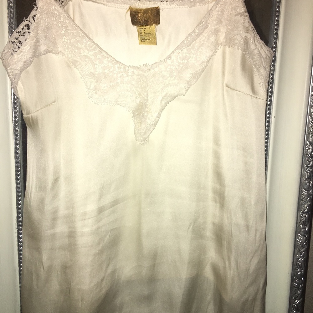 White/Cream, Silky, Laced, Small Tank Top